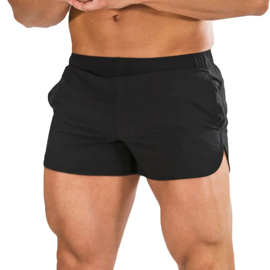 Мужские брендовые шорты для фитнеса, спортивные шорты для бодибилдинга и тренировок,, мужские узкие укороченные штаны для бега, летние повседневные тонкие пляжные шорты - Цвет: Black (No logo)