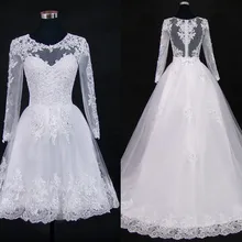 Съемный поезд дешевые Vestido De Novia одежда с длинным рукавом кружево свадебное платье Robe De mariée свадебные платья