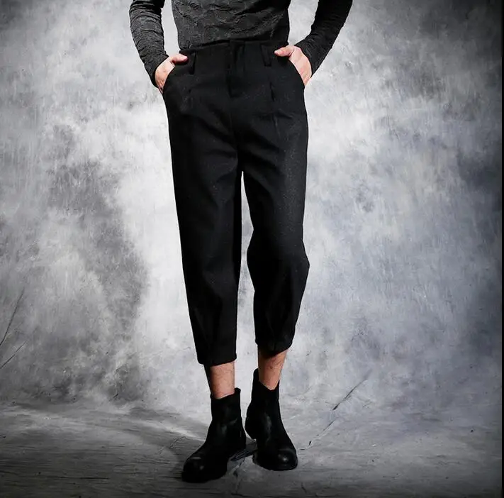 

2019 spring and summer all-match small western-style trousers men ankle length trousers male slim skinny pants mens black korean