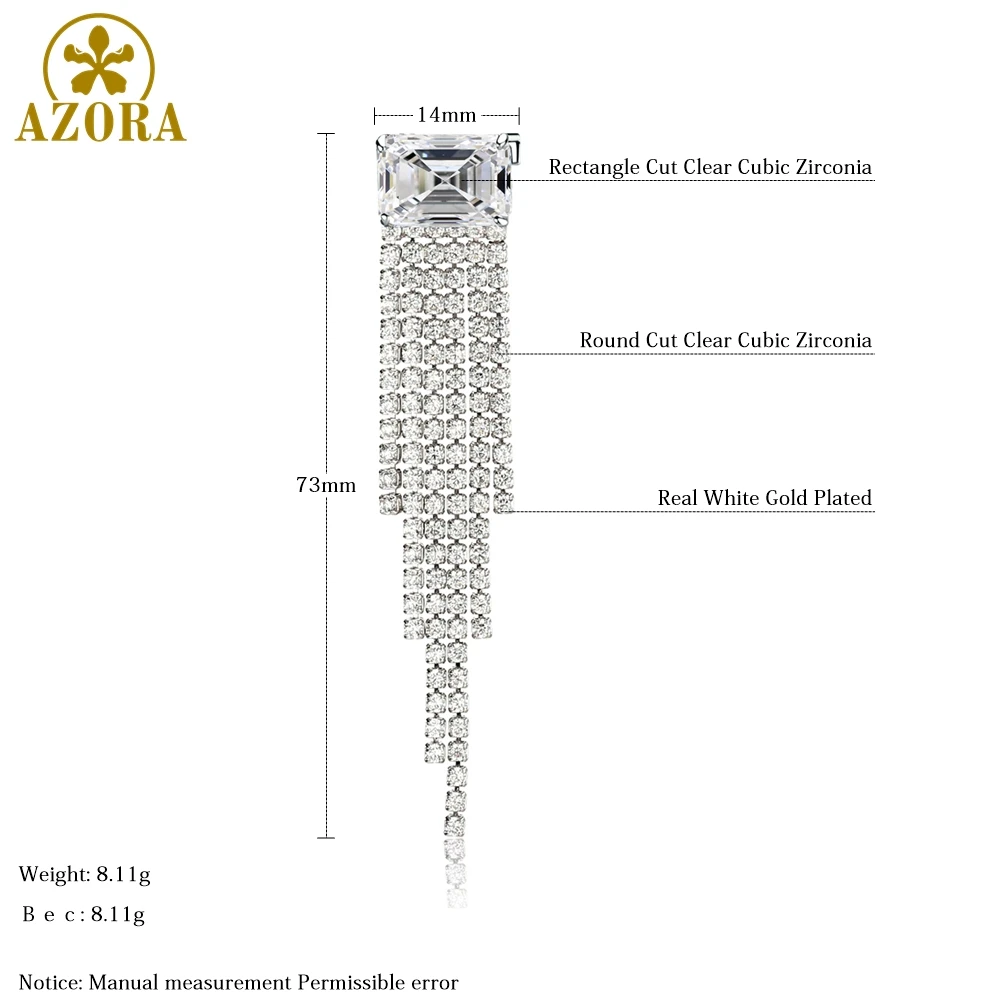 AZORA модная прямоугольная прозрачная кубическая циркониевая каменная брошь с кисточкой, брошь для женщин, аксессуары для одежды, ювелирная брошь TP0090