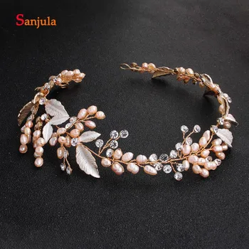 

Rose Gold Leaves Bride Headband Pearls Crystals Dazzling Wedding Hair Jewelry 2019 Trendy Women Headpiece bijoux de tete H300