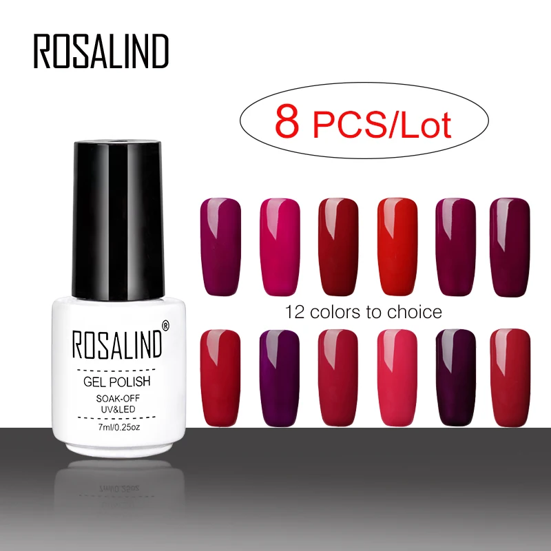 Гель лак для ногтей ROSALIND 8 шт./лот серии Red 12 видов цветов на выбор отмачиваемый