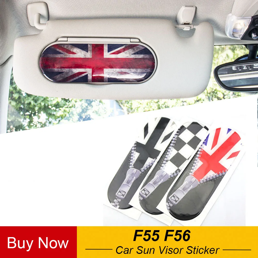 

1pc Union Jack Style Car Sun Visor Makeup Mirror Back Stickers Decals Decoration For Mini Cooper F55 F56 Car Styling Accessories