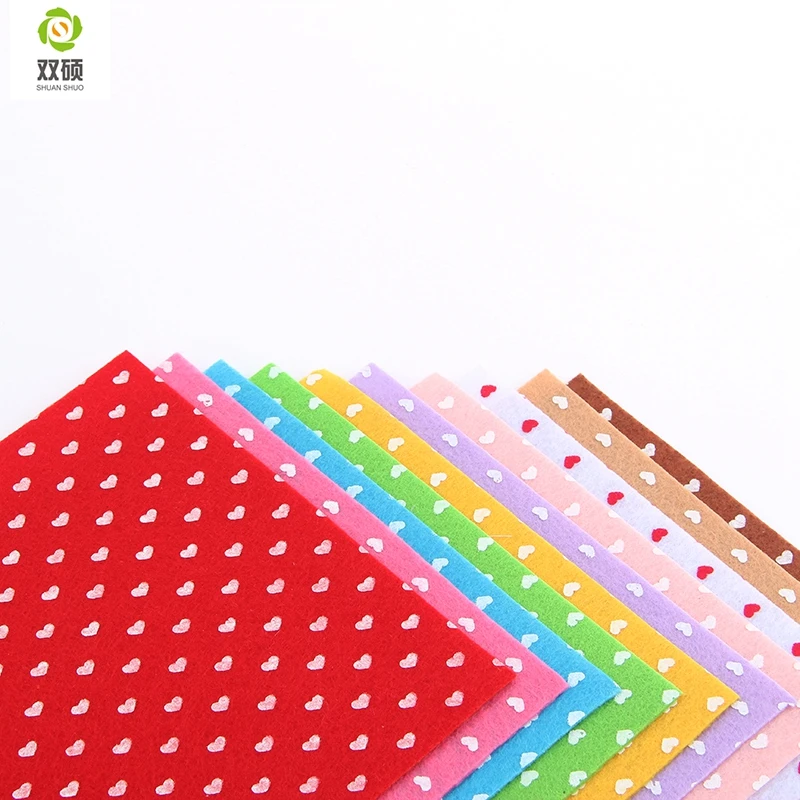 Print Heart Polyester Felt Fabric Cloth DIY Handmade Sewing Home Decor Material 10pcs/lot