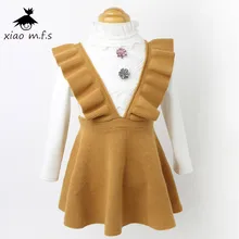 Autumn winter toddler clothes girls dress Knit Sweater Kids dresses for girl Knit dress + velvet shirt 2pcs clothing set