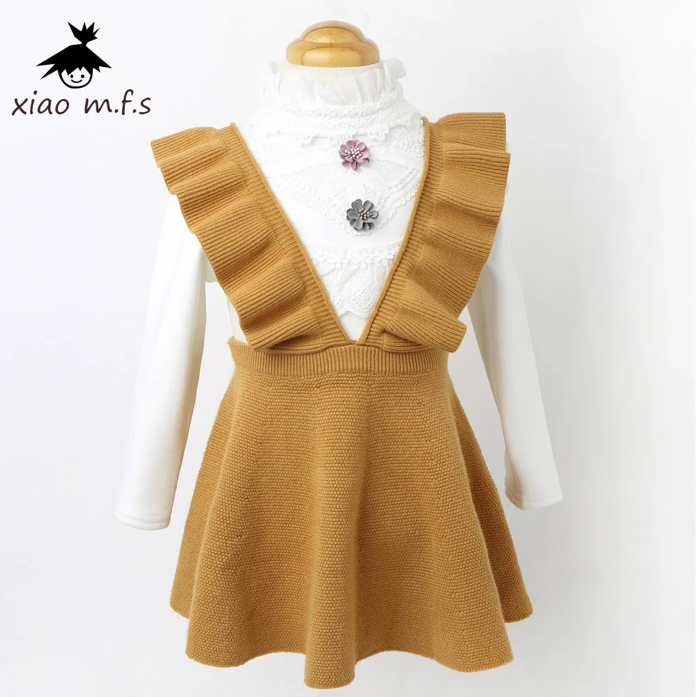

Autumn winter toddler clothes girls dress Knit Sweater Kids dresses for girl Knit dress + velvet shirt 2pcs clothing set