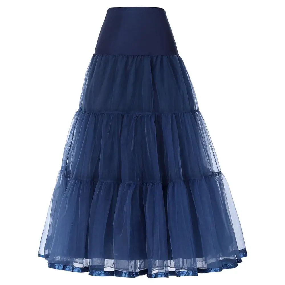 Женская плиссированная юбка с высокой талией, длинная Тюлевая юбка, прямая черная однотонная сетчатая короткая юбка, воздушная юбка в стиле рокабилли - Цвет: Navy Blue