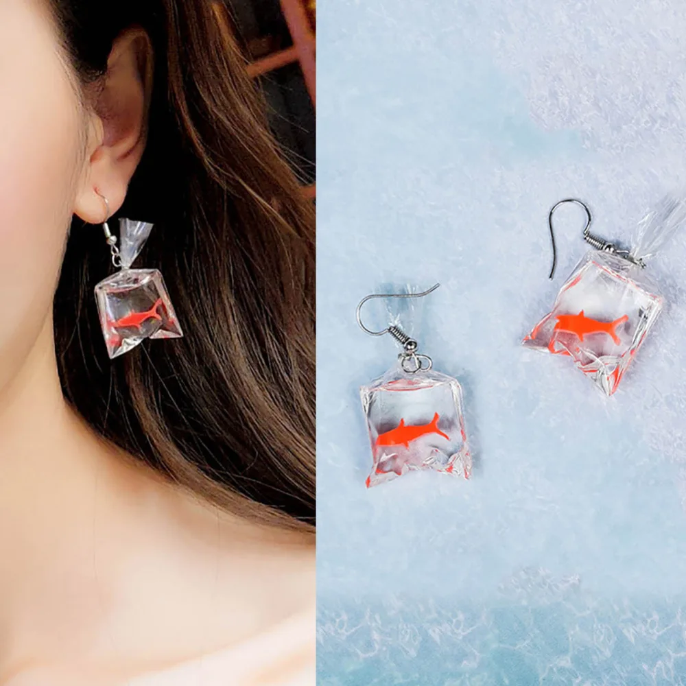 

Hot sale earrings female personality design hand for koi Fish long elegant drop earring Without Hook for woman girls gift#263563