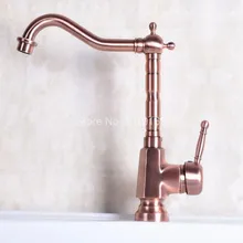 Vintage Retro Antique Red Copper Brass Single Lever Swivel Spout Kitchen Sink Bathroom Vessel Basin Faucet Mixer Tap anf253