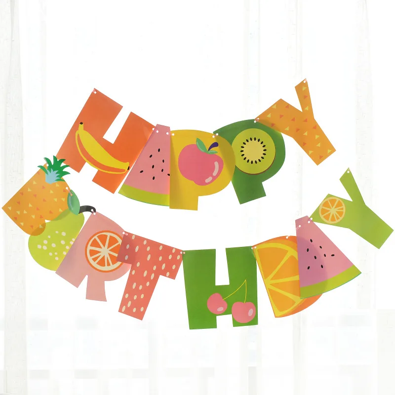 

Fruit Happy Birthday Banner Tutti Frutti Pineapple String Flag Garland Bunting Theme Kids Birthday Party Baby Shower Decoration