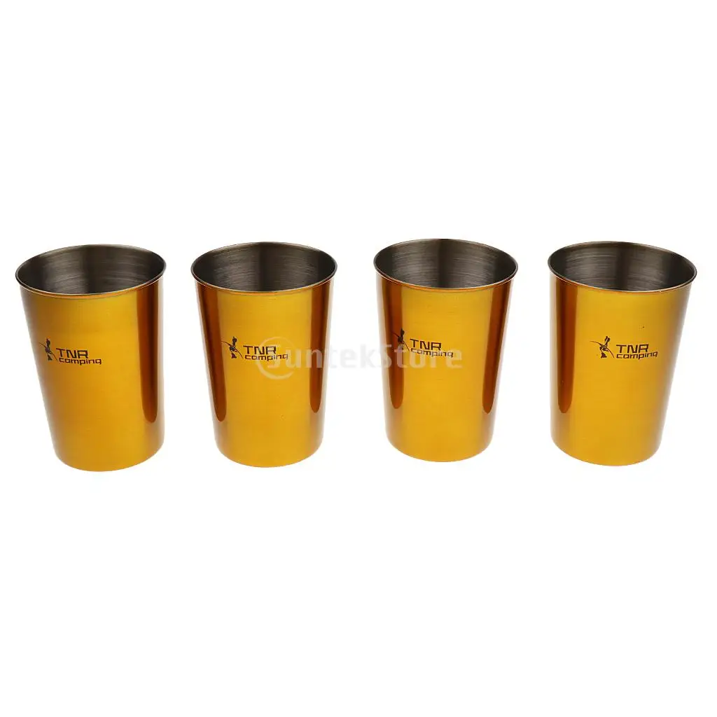 4pcs/set 60ml/180ml/300ml Healthy Stainless Steel Water Tea Cup Coffee Mug + Storage Pouch Outdoor Travel Camping Picnic