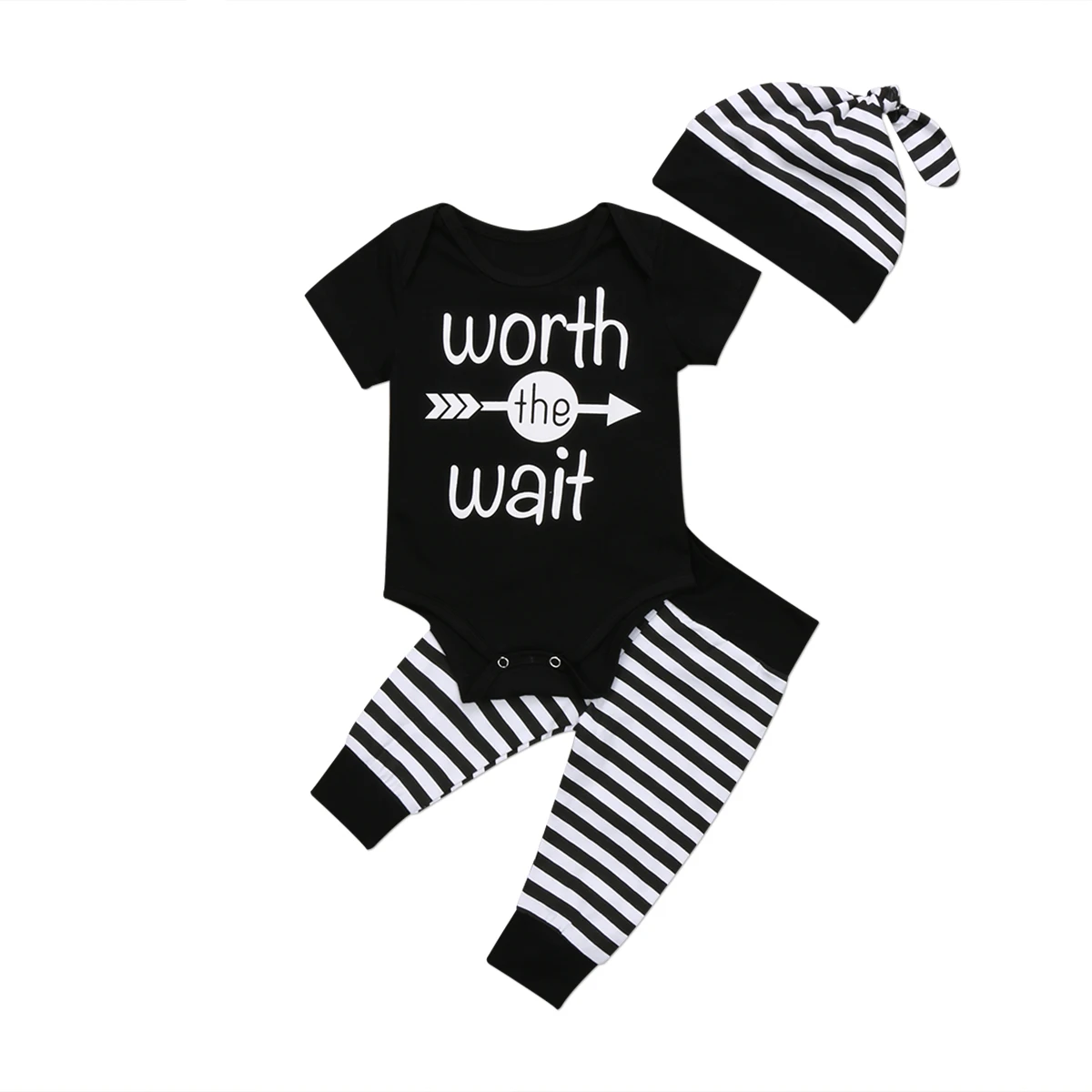 Pudcoco 0 24M Newborn Toddler Baby Boys Short Sleeve Wait Bodysuit + Striped Pants Outfits Set