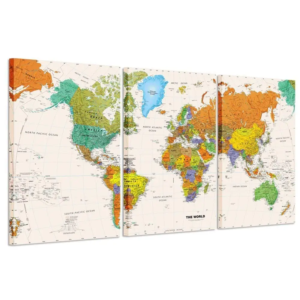 

World MAP Canvas Art - Premium Canvas Art Print - Large Colorful Wall Art Deco - Canvas Picture, Ready To Hang Drop shipping