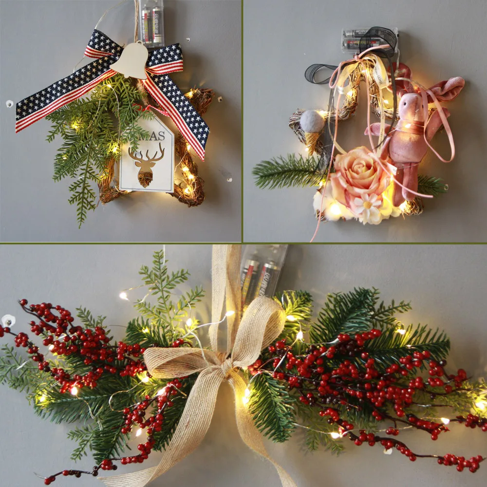 

New Year Christmas Wreath Door Wall Ornament Pentagram Hanging Decoration With Bowknot noel natale natal kerst navidad 2018