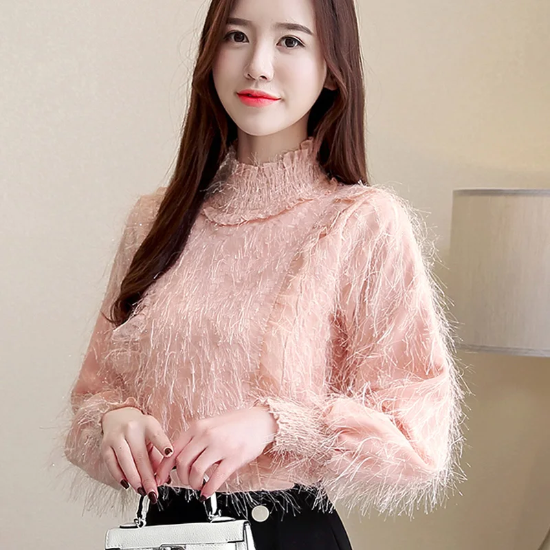 Dama 2019 Puff Elegante Larga Blusa Nueva 50 apricot Moda Rosado Primavera Manga Gasa Top Ropa De Borla 2364 Estilo Las Mujeres ZqFnnwXvPg