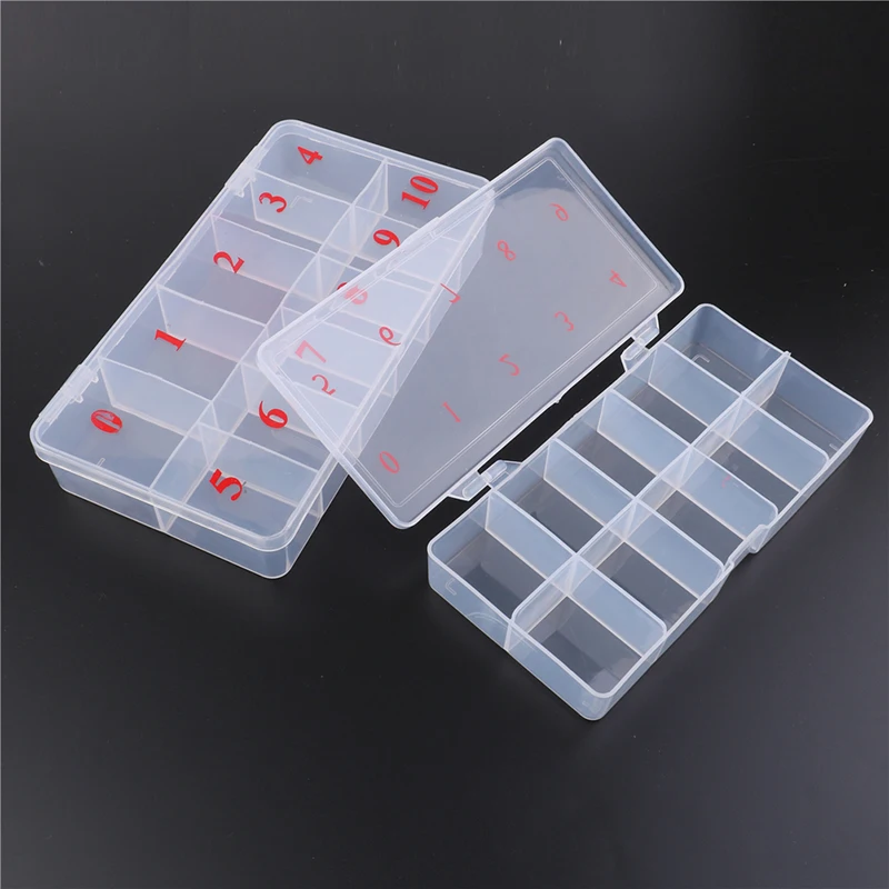 

10/11 Cells False Nail Art Tips Box Acrylic Storage Case Natural Translucent Plastic Fake Nail Art Tips Case Manicure Nail Tool