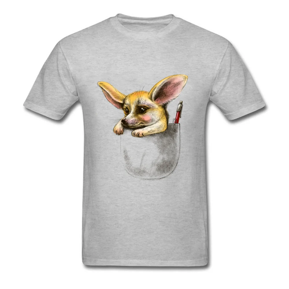 Pocket fennec fox Rife Slim Fit T Shirts Round Neck Cotton Fabric Short Sleeve Tops Shirts for Men Clothing Shirt Summer Pocket fennec fox grey