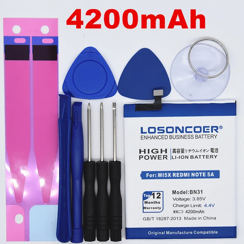

100% Original LOSONCOER 4850mAh BN31 Battery for Xiaomi Mi 5X Mi5X / Redmi Note 5A 5A pro for For Xiaomi Mi A1 / Redmi Y1 Lite