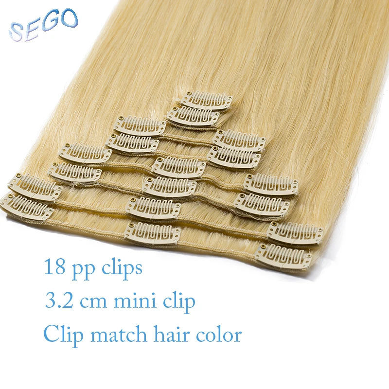 SEGO 16 "-22" 65 г-75 г прямые человеческие волосы на заколках для наращивания полная голова не Реми волосы на клипсах чистый и фортепианный цвет