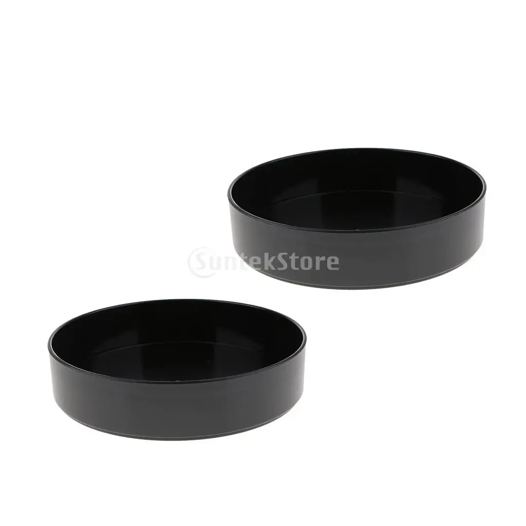 2xBlack Dia.28cm Plastic Round Ikebana Flower Vase Holder Suiban Pot Tray Art Arrangment Tool