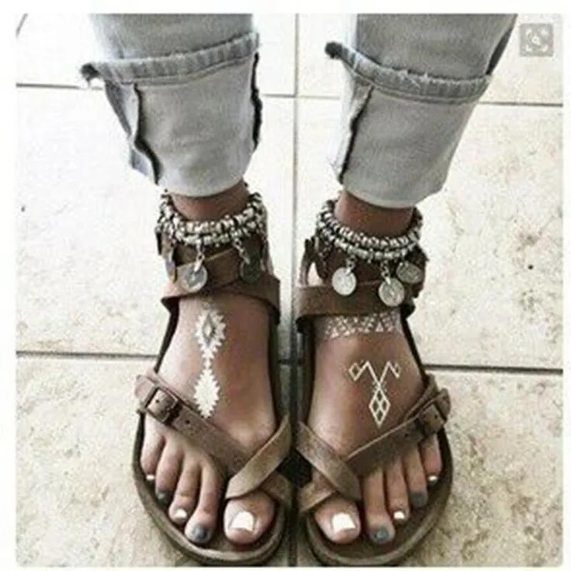

2018 Woman Sandals Women Shoes Rhinestones Chains Thong Gladiator Flat Sandals Crystal Chaussure Plus Size 43 tenis feminino