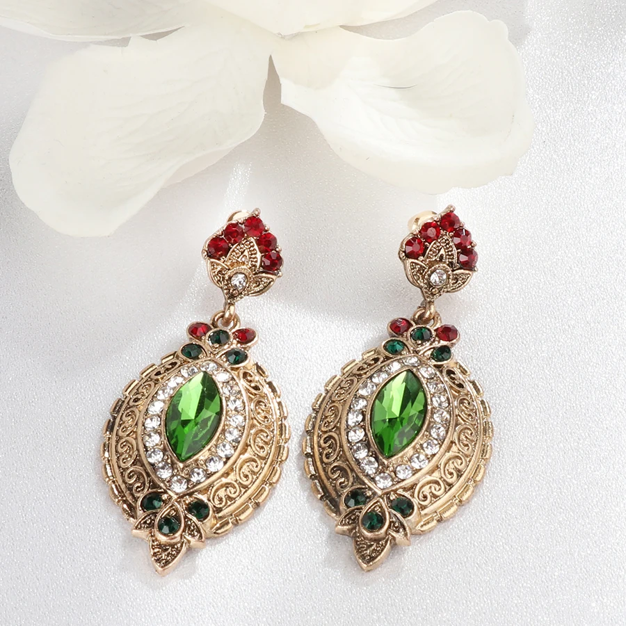 Kinel Heißer Vintage Gold Farbe Raute Ohrringe Für Frau Grün Strass Lange Baumeln Ohrringe Punk Mode-accessoires 2018 Neue