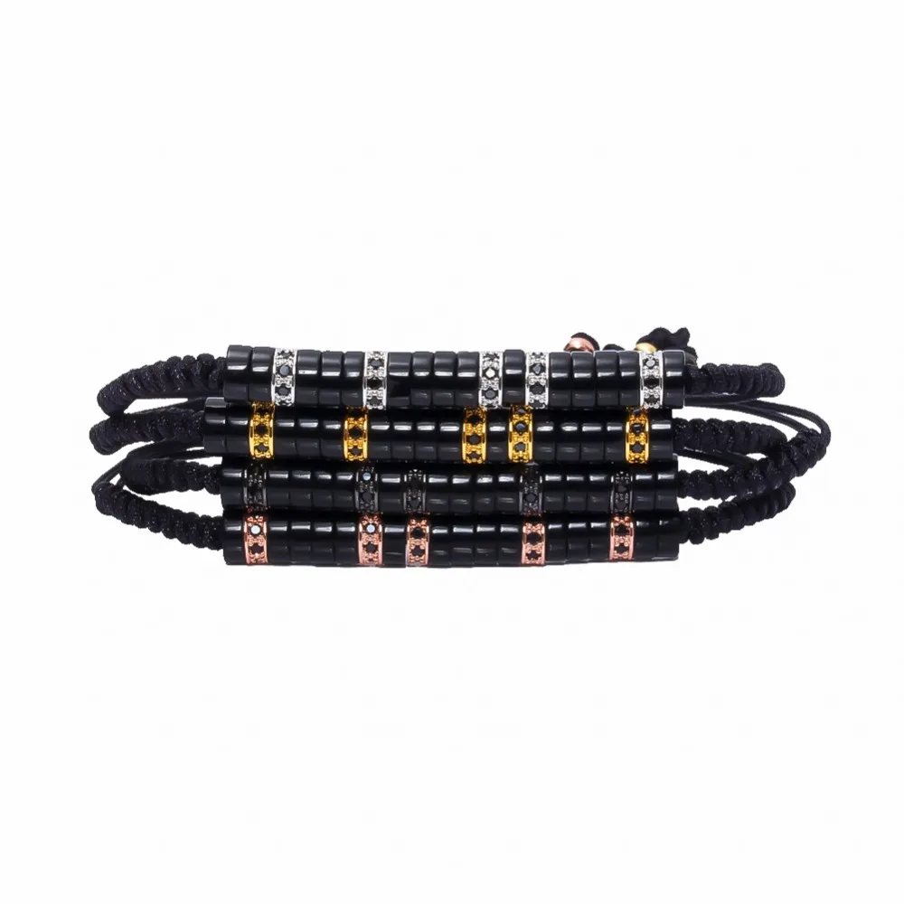 4PCS Anil Arjandas Men Macrame font b Bracelet b font Gold Plated Pave Black Micro CZ