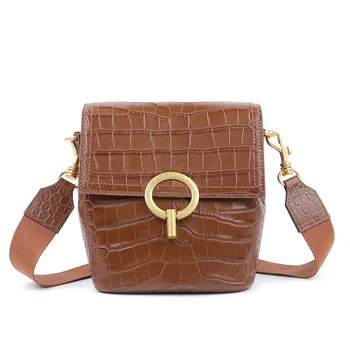 

Genuine leather wide straps bucket bags for women crossbody bags Ladies Leather Shoulder Bag Female small messenger Bag