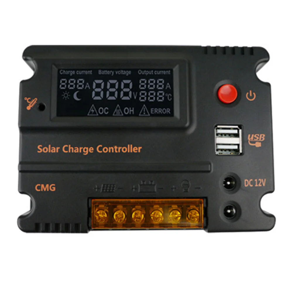 

12V20A LCD Display Tool Temperature Compensation Overload Protection Durable Solar Charge Controller Panel Black Auto Switch