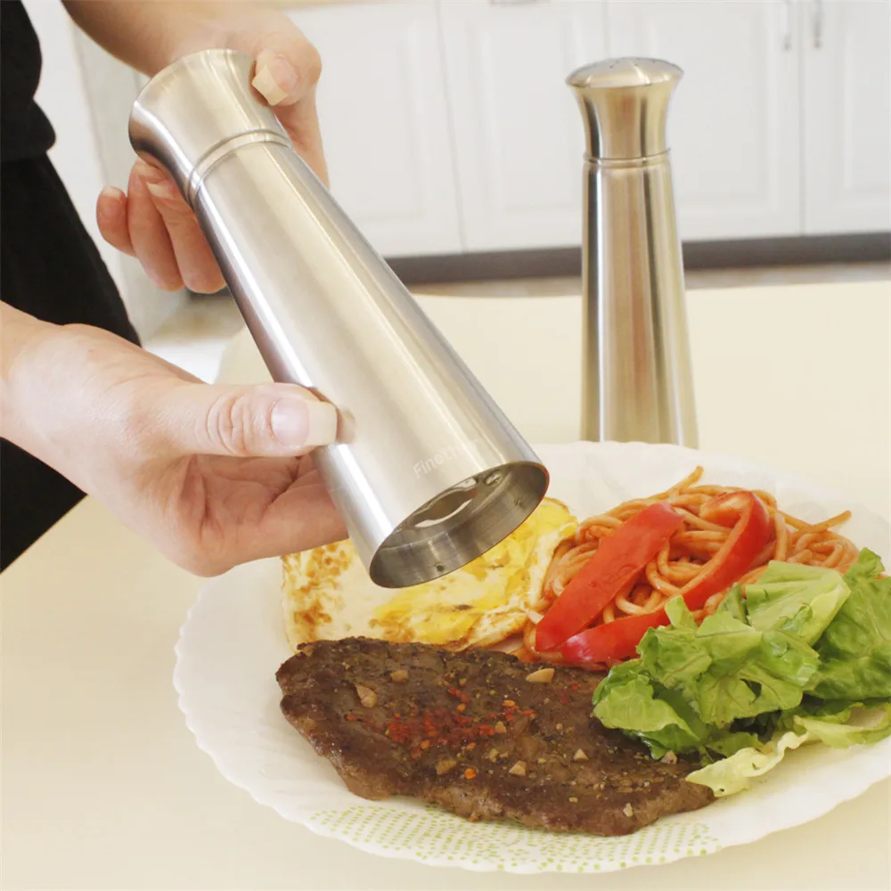 Finether 2Pcs Stainless Steel Manual Salt Shaker and Pepper Mill Grinder Seasoning Home Kitchen Tools Grinding  Machine5