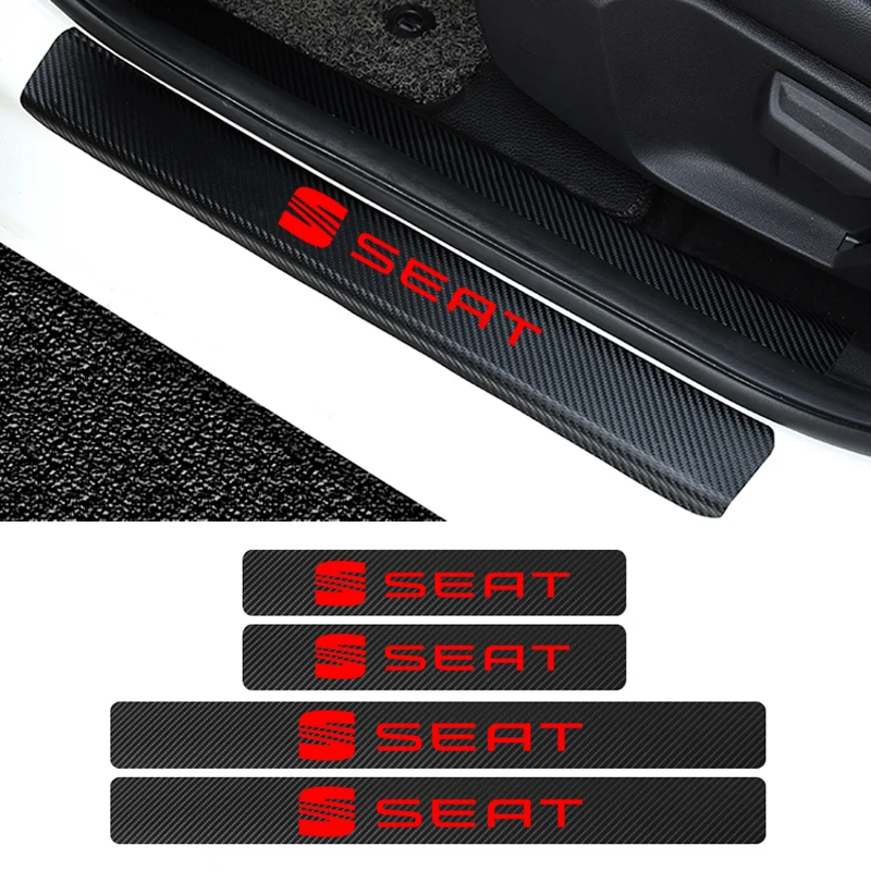 

4pcs Carbon fiber Door Sill Scuff Car Door Plate Car Stickers For Seat Leon 2 FR+ Ibiza Cupra Altea Belt Racing