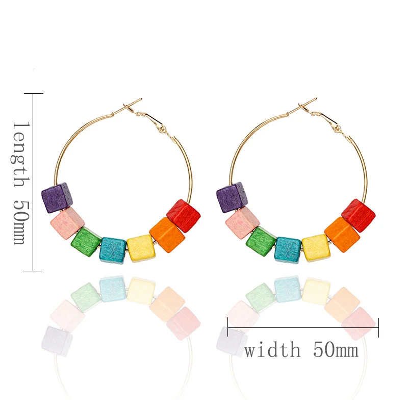 

Simple Design Log Wood Rainbow Geometric Earrings Jewelry Round Wood Alloy Earrings Female Trendy Fashion Jewelry Accessories