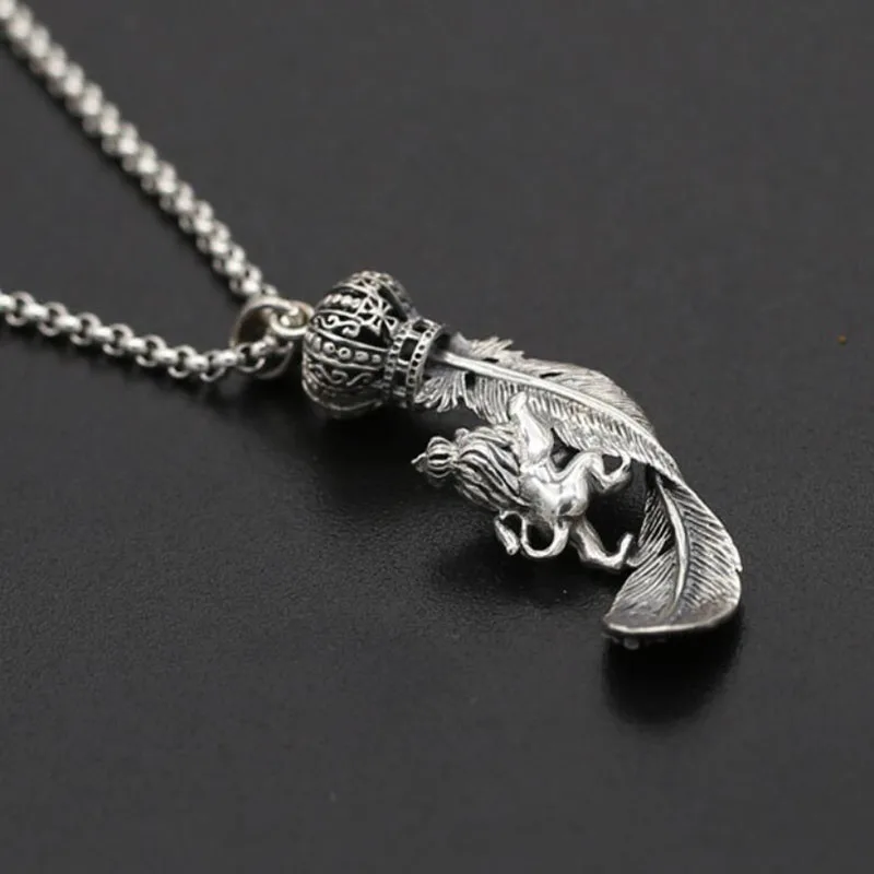 2016-Crown-lion-eagle-feather-pendant-Real-925-sterling-silver-jewelry-for-women-pendant-Silver-925 (4)