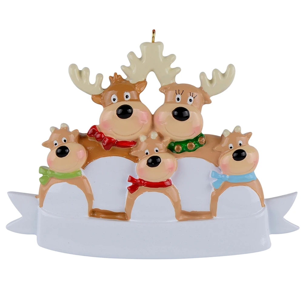 

Reindeer Family Of 5 Resin Hanging Personalized Christmas ornaments As For Holiday or New Year Gifts or Home Decoration
