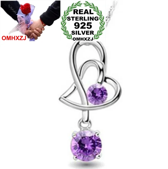 OMHXZJ оптовая продажа сердце Натуральный Аметист женская Мода kpop звезда 925