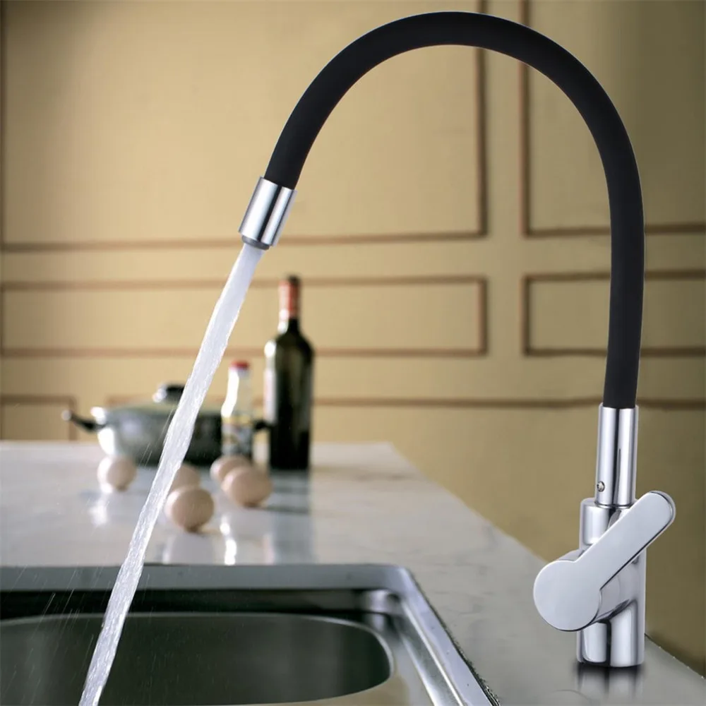 Современный дизайн хромированный латунь готовой 360 градусов твист кухня смеситель универсальный кран Одной ручкой черный тянуть вниз