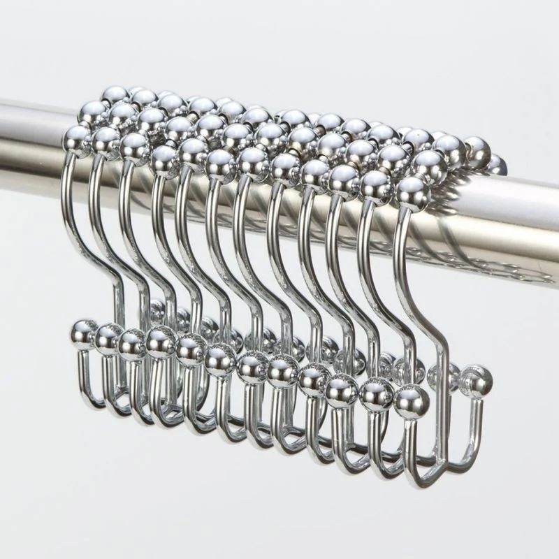 

Metal Double Roller Glide Shower Curtain Ring Hooks Chrome 8 Beads Hooks for Bathroom AI88