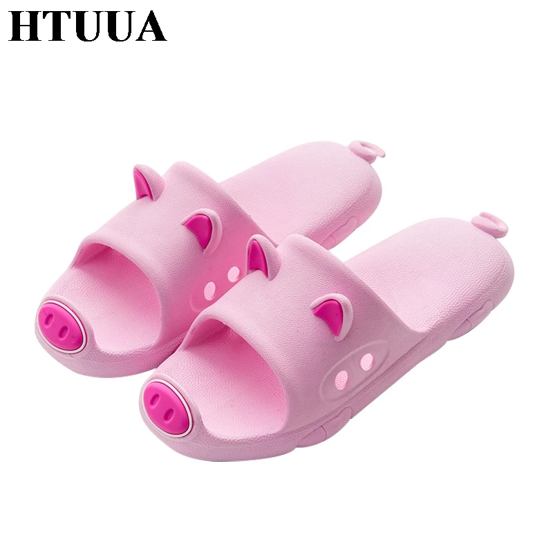 HTUUA/милые тапочки со Свинкой из мультфильма женские летние шлепанцы сандалии на