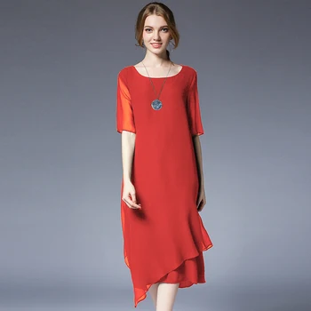 

summer dress women short sleeve solid chiffon dress Beach casual plus size loose dresses femme 2018 black red lady dress