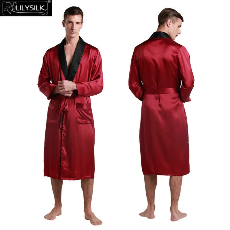 LilySilk халат мужской кимоно пеньюар домашняя одежда для мужчин шелковый 22 Momme длинным рукавом углового полная длина для сна китайский традиционный
