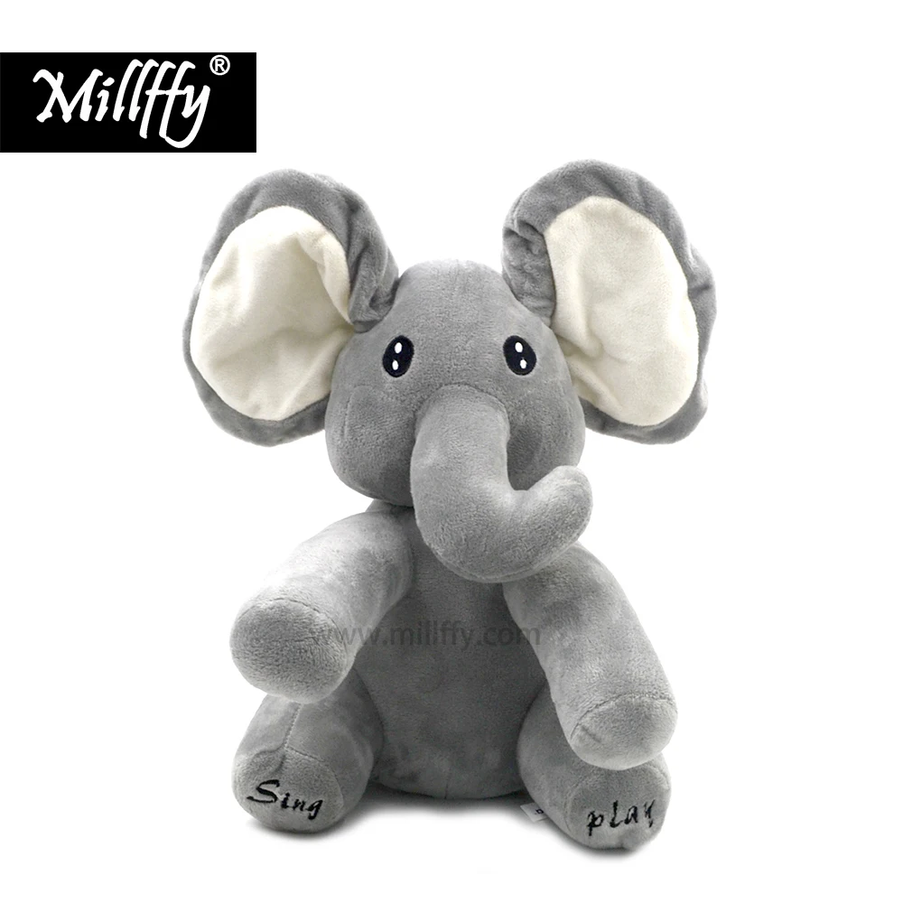

12" Plush ANIMATED FLAPPY electronic ELEPHANT plush toy PEEK A BOO SINGING baby music toy Ears Flap And Move funny toys