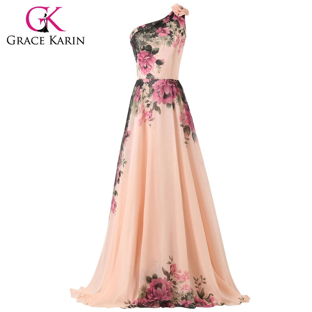 Grace Karin 2018 Robe De Soiree Chiffon Flower Printed Evening Dresses Mixed Style Floor Length Party Gown Formal Prom Dress