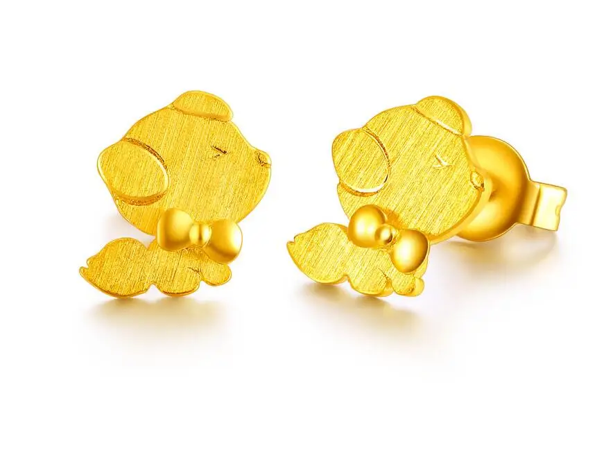 

Fashion Pure 24K Yellow Gold Earrings Cute Dog Stud Earrings 3.66g