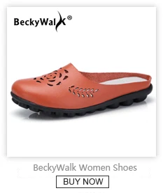 BeckyWalk Summer Women Slippers Flat Sandals Beach Shoes Women Flip Flops Genuine Leather Slides Flat Mules Ladies Shoes WSH2846