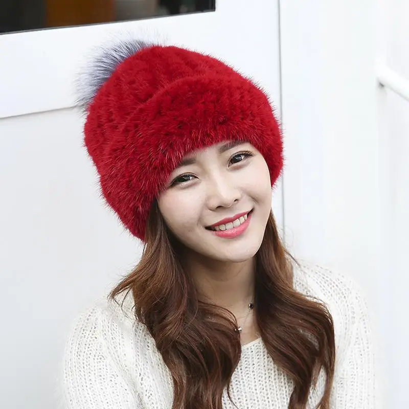 Новая норковая меховая шапка женский зимний головной убор меховая шапка для волос толстые теплые наушники меховая шапка - Цвет: Красный