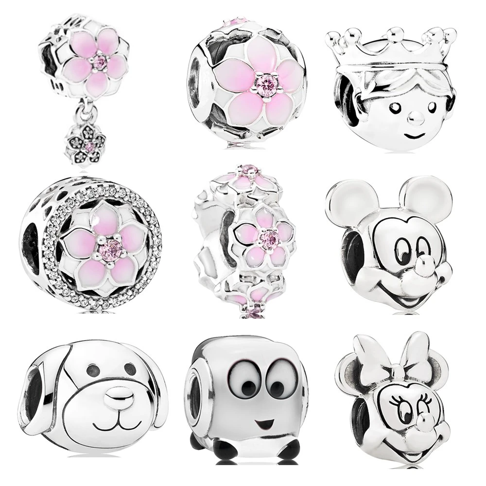 

AIFEILI Fit Original Pandora Charms Silver Bracelet Trinket Jewelry Women Man Making New Flower Cartoon Mickey Princess Bead