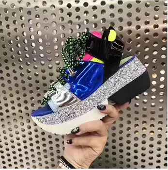 

Gladiator Sandals Women Peep toe Lace up Platform Patchwork Sport Summer Shoes Sandalias Fashion Thick bottom