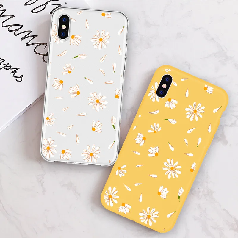

Daisy Pattern Phone Cases For iPhone XR XS MAX 7 6 Plus Case Cute Flower Summer Transparent Silicone Case For iPhone 8 Plus Case