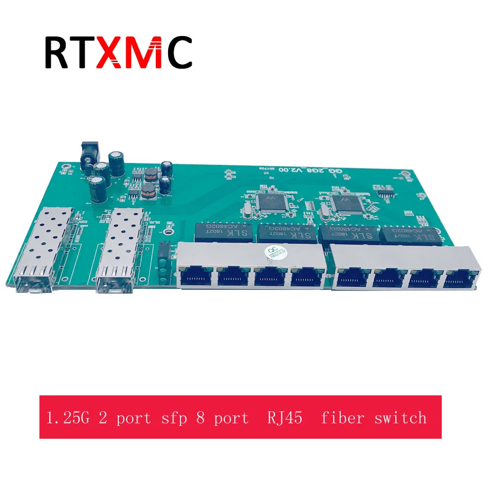 PCB гигабитный волоконный коммутатор sfp порт медиаконвертер 2 порта sfp 8 портов RJ45 1,25G ethernet оптический волоконный коммутатор FTTH 1310nm/1550nm