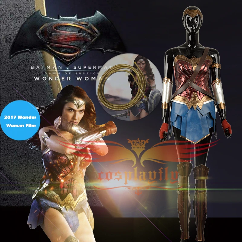 

Two Piece BatmanvSuperman:Dawn of Justice Wonder Woman Costume Cosplay with Rope / Silver Wrist Guards (Seperate Corset&Dress!)